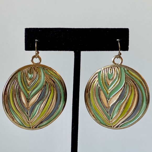 Multi-color Boho Feather Print Statement Earrings - Picture 2 of 6